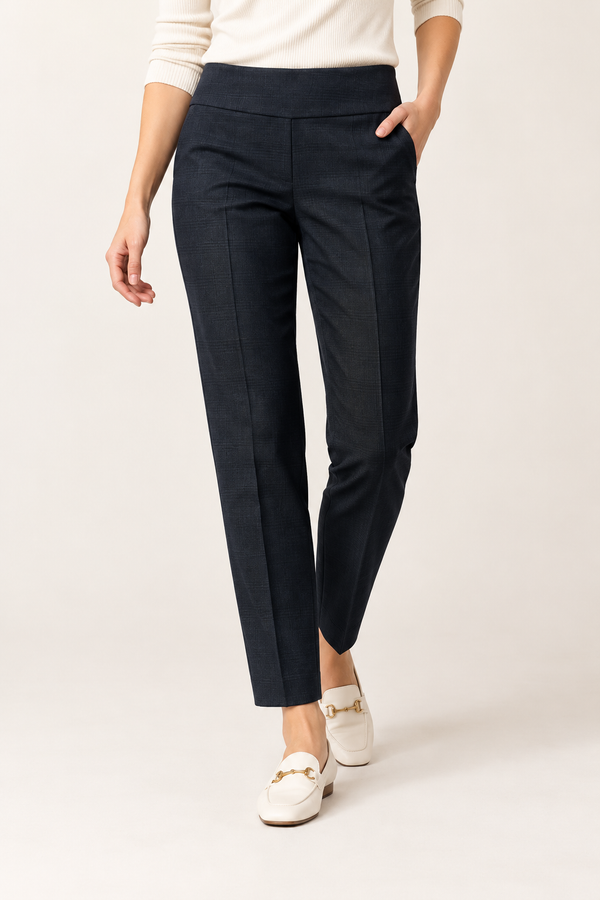 Pantalon noir à carreaux ton sur ton à enfiler seconde main - S.C. & Co- La Penderie du Paradis