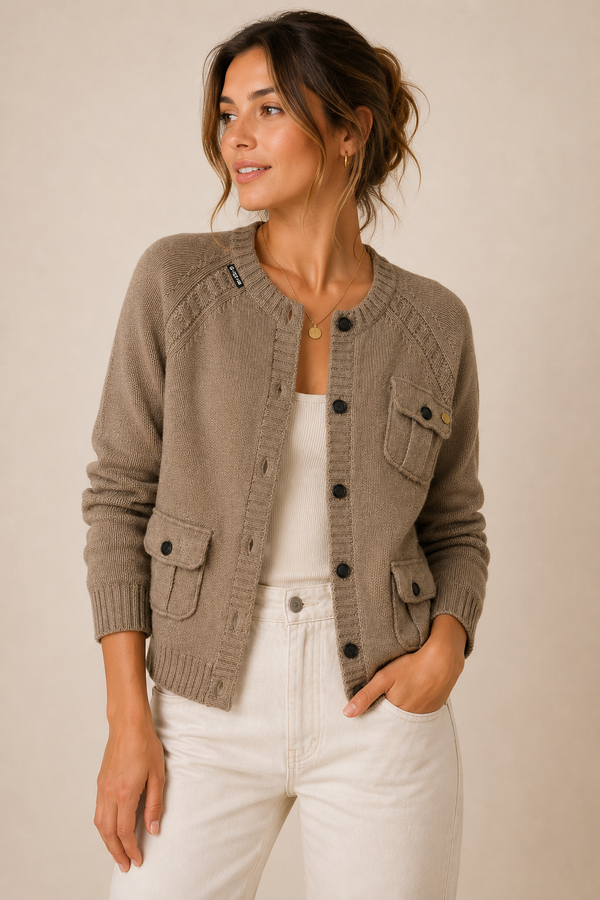 Cardigan en tricot taupe à boutons* seconde main - G-Star- La Penderie du Paradis