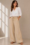 Pantalon ample beige à taille élastique* seconde main - Loft- La Penderie du Paradis