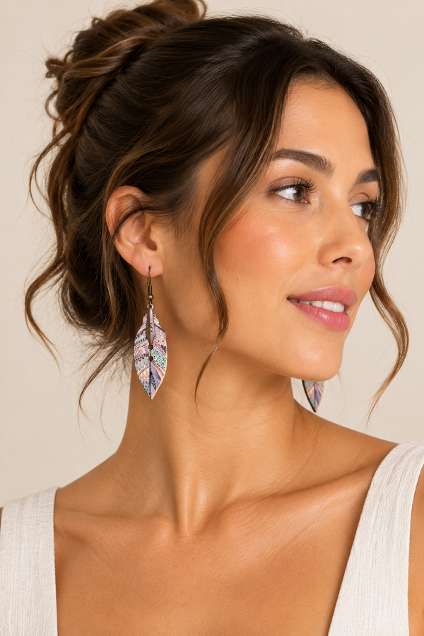 Boucles d’oreilles pendantes plumes en bois pastel* seconde main - Autres- La Penderie du Paradis