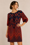 Robe marine et rouge à motif géométrique seconde main - En Focus Studio- La Penderie du Paradis