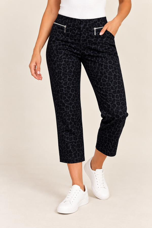 Pantalon gris à motif léopard et détails zippés* seconde main - Trisisto- La Penderie du Paradis
