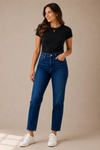 Jeans bleu foncé à taille haute coupe moderne seconde main - Joe Fresh- La Penderie du Paradis