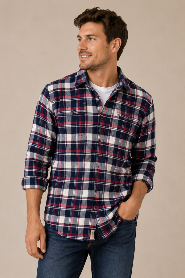 Chemise en flanelle bleue et rouge à carreaux seconde main - Jachs New York- La Penderie du Paradis