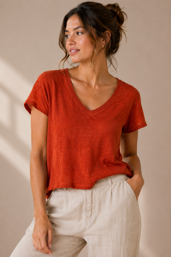T-shirt court basique orange brulé seconde main - Mango- La Penderie du Paradis