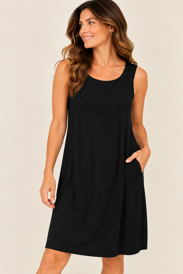 Robe noire fluide sans manches à encolure ronde* seconde main - Picadilly- La Penderie du Paradis