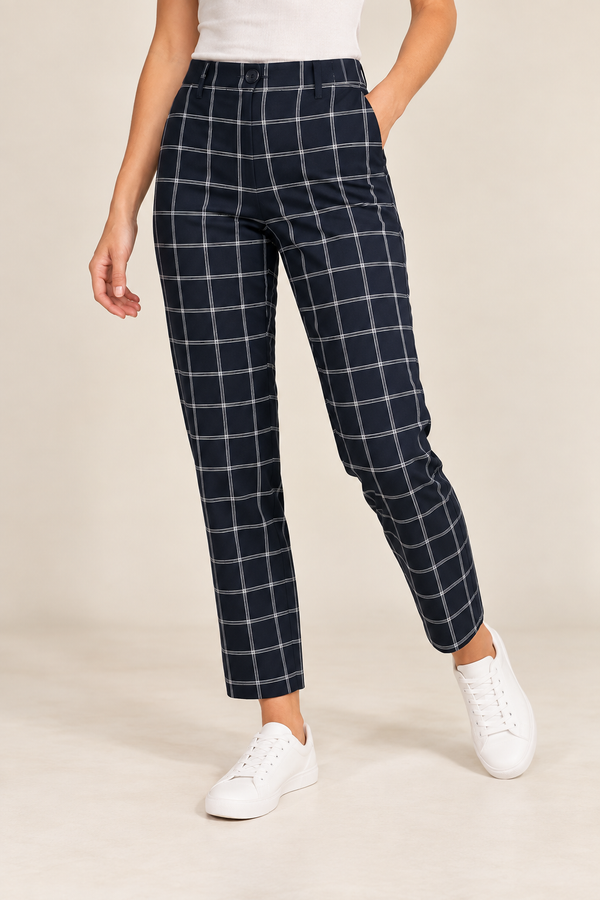 Pantalon noir et blanc à carreaux taille élastique* seconde main - Reitmans- La Penderie du Paradis