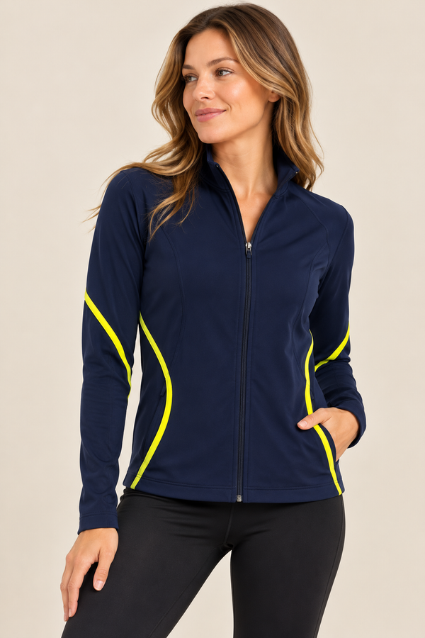 Veste de sport zippée marine à bandes jaunes* seconde main - GAP- La Penderie du Paradis