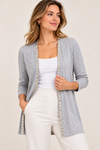 Cardigan long gris ouvert à studs dorés seconde main - Chantal Paris- La Penderie du Paradis