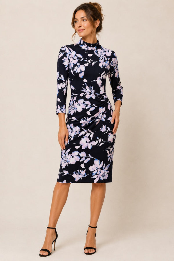 Robe noire fleurie à col montant seconde main - Eliza J- La Penderie du Paradis