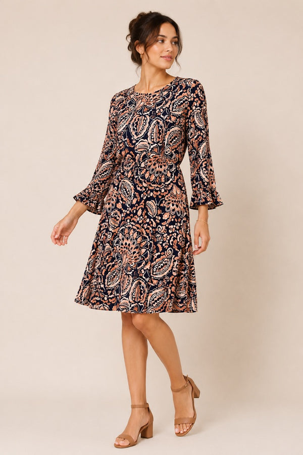 Robe marine et brune fleurie seconde main - Tommy Hilfiger- La Penderie du Paradis