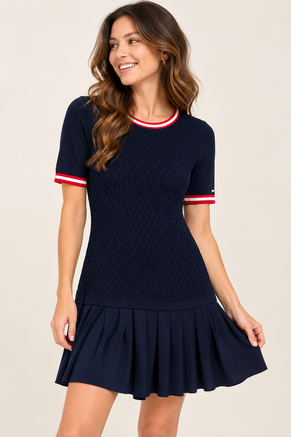 Robe marine en tricot à plis* seconde main - Tommy Hilfiger- La Penderie du Paradis