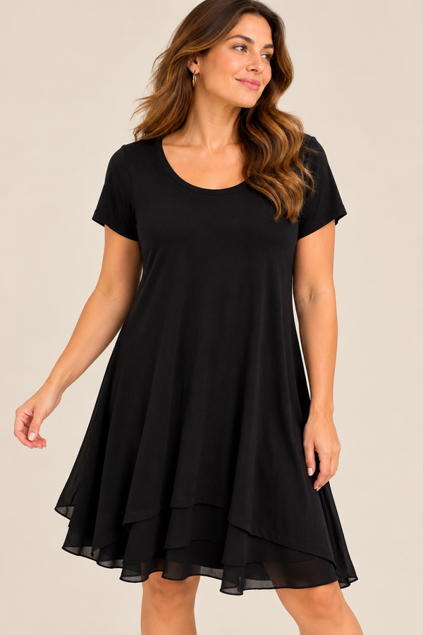 Robe noire fluide à ourlet étagé seconde main - Jana- La Penderie du Paradis