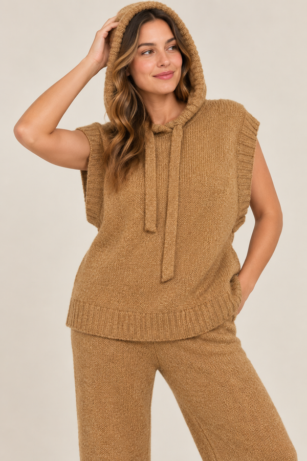Débardeur ample en tricot beige à capuchon * seconde main - Zara- La Penderie du Paradis