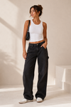 Jeans cargo noir délavé à taille haute seconde main - Garage- La Penderie du Paradis