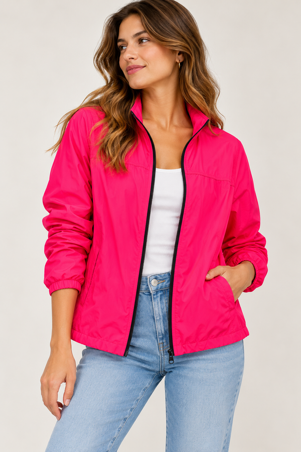 Veste fuchsia zippée à col montant seconde main - Athletic Works- La Penderie du Paradis
