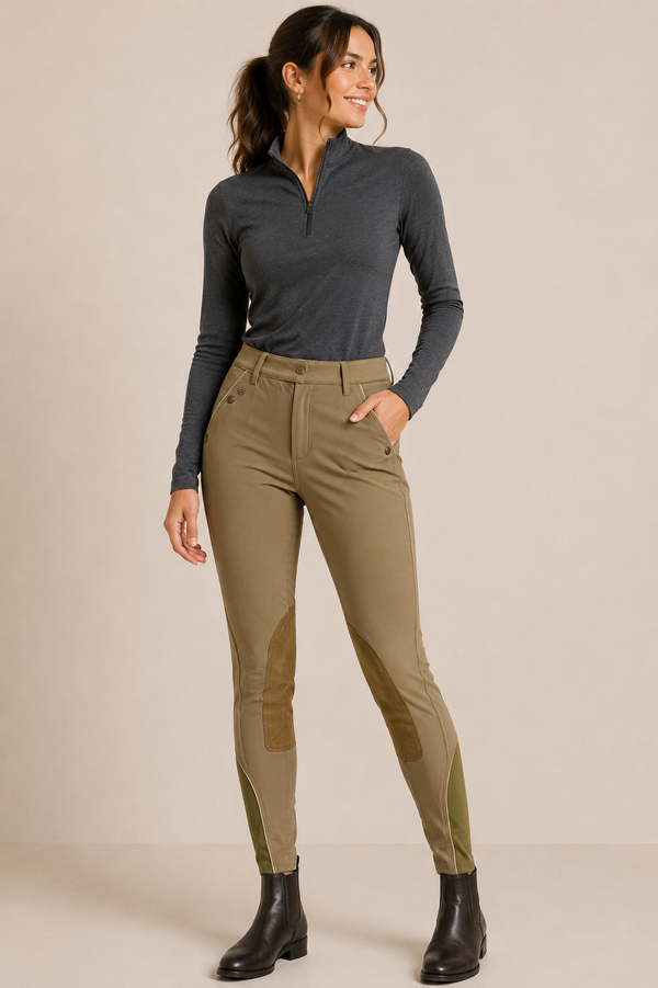 Pantalon d'équitation kaki à empiècements suédés seconde main - Ariat- La Penderie du Paradis