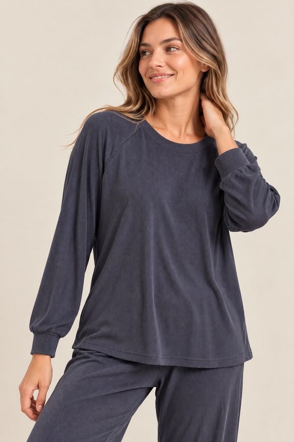 Haut de pyjama gris côtelé à manches longues seconde main - Change- La Penderie du Paradis