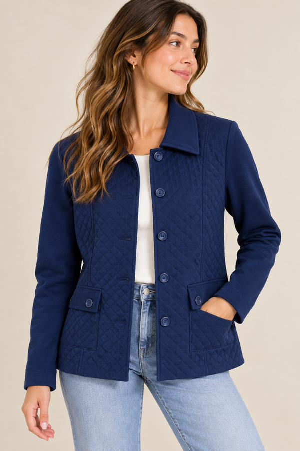 Veste légère marine matelassée à boutons* seconde main - ALIA- La Penderie du Paradis