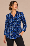 Blouse fluide noire et bleue à imprimé abstrait* seconde main - Jones New York- La Penderie du Paradis