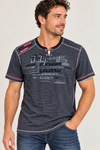 T-shirt gris rayé à imprimé graphique seconde main - TXT- La Penderie du Paradis