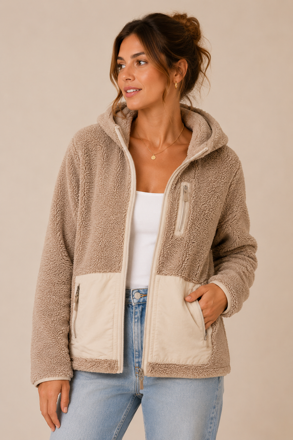Veste en sherpa beige à capuchon seconde main - Black Mountain- La Penderie du Paradis