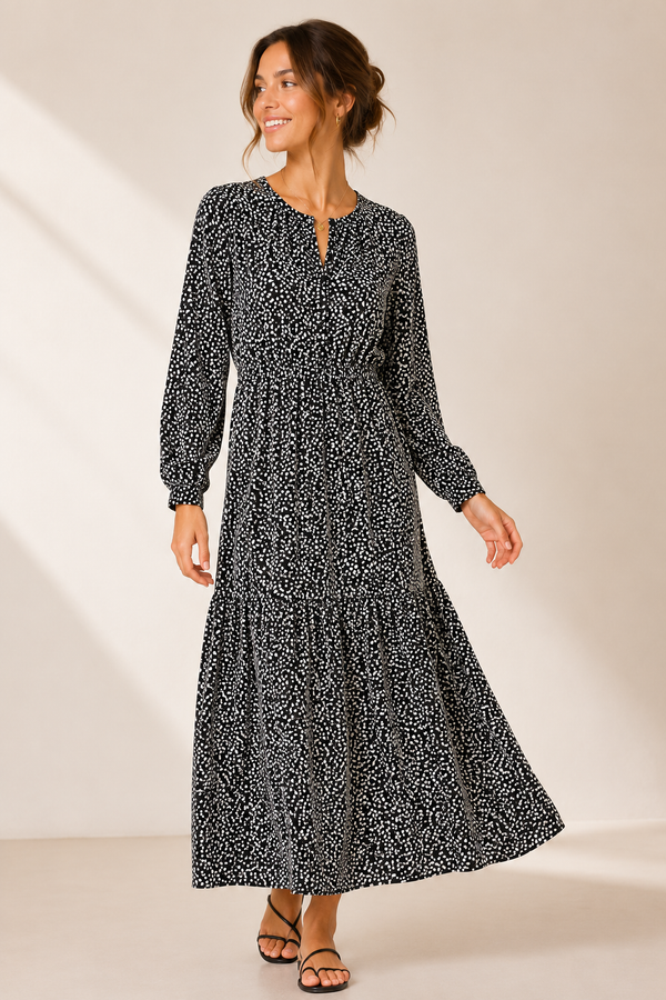 Robe maxi noire fleurie