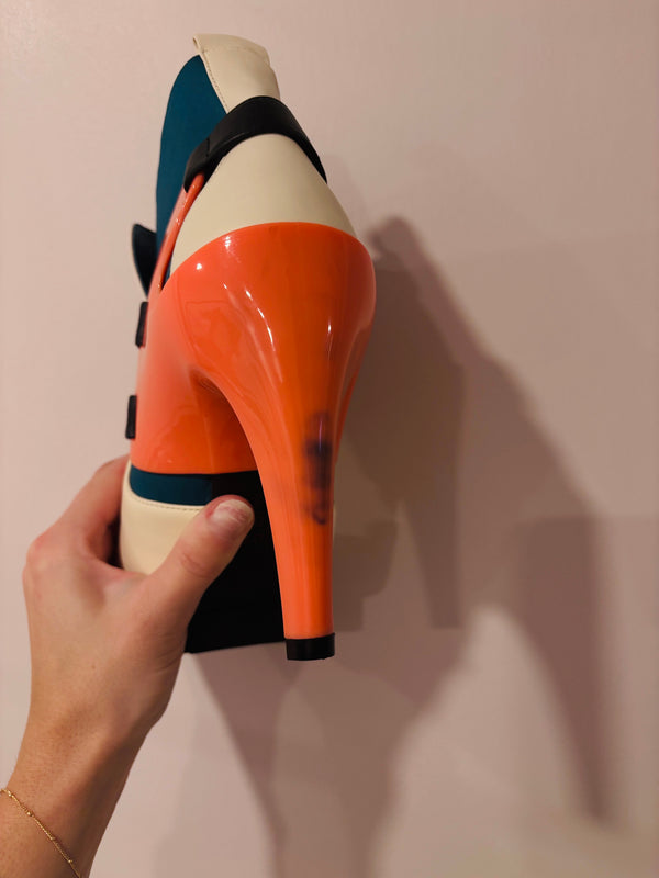 Bottillons crème, bleu et corail en cuir (6.5) seconde main - United Nude- La Penderie du Paradis