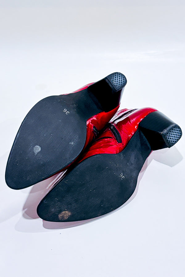 Bottes rouges en cuir vernis (5.5) seconde main - Arabésque- La Penderie du Paradis