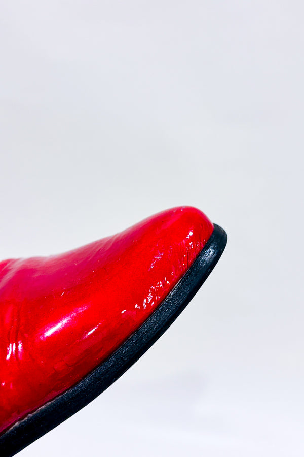 Bottes rouges en cuir vernis (5.5) seconde main - Arabésque- La Penderie du Paradis