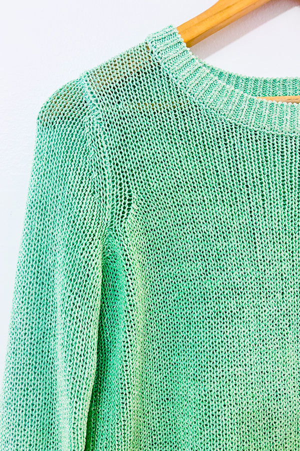 Chandail en maille vert menthe ouvert au dos seconde main - Club Monaco- La Penderie du Paradis