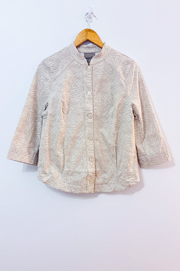 Veste à boutons beige motif feuilles seconde main - Chico's- La Penderie du Paradis