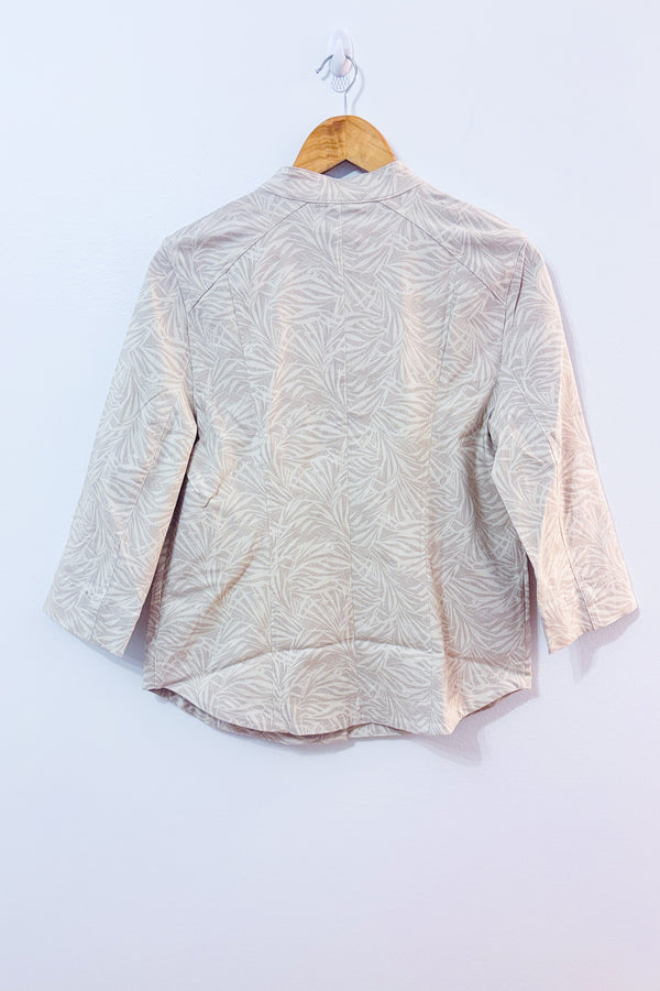 Veste à boutons beige motif feuilles seconde main - Chico's- La Penderie du Paradis