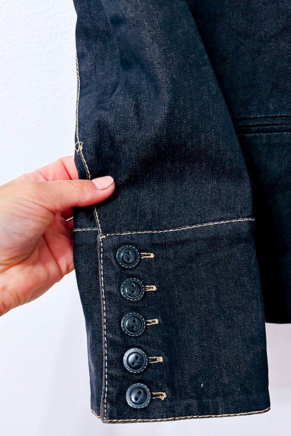 Veston charcoal effet denim à surpiqûres seconde main - Jessica- La Penderie du Paradis