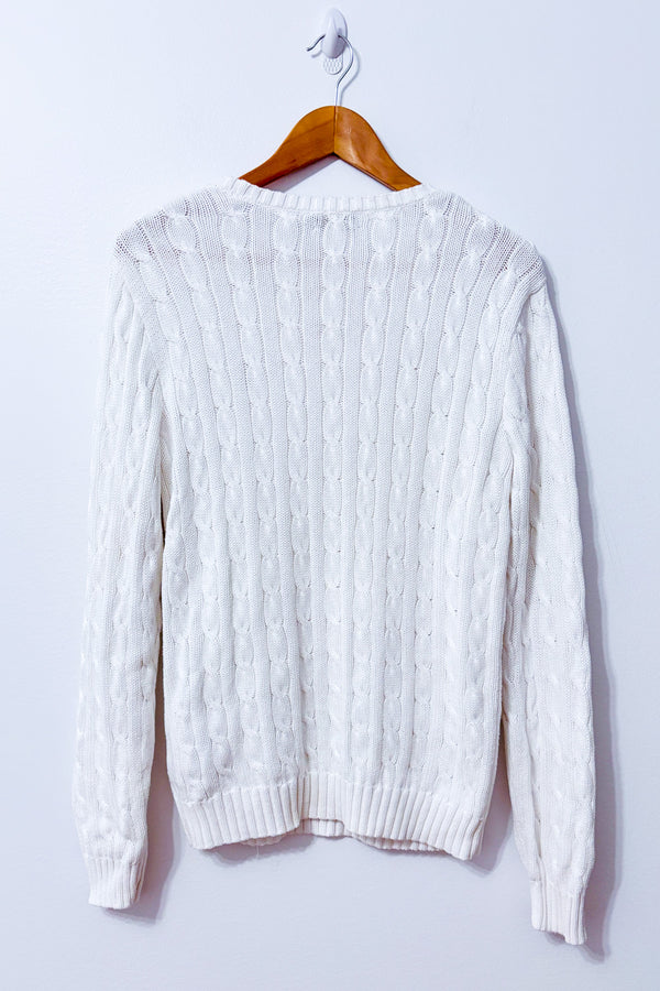 Tricot blanc torsadé en coton* seconde main - Ralph Lauren- La Penderie du Paradis