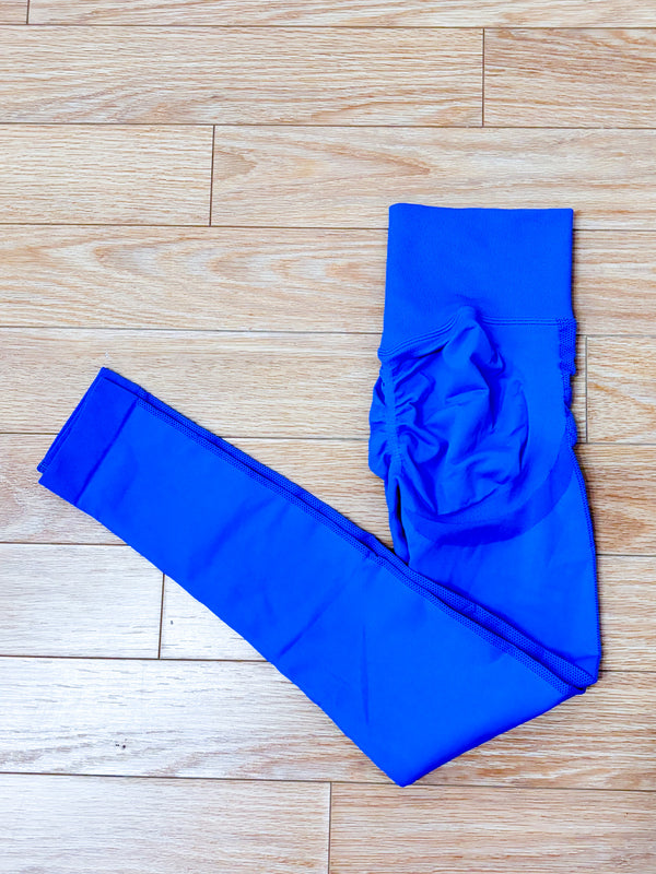 Legging bleu-mauve à taille côtelée seconde main - Autres- La Penderie du Paradis