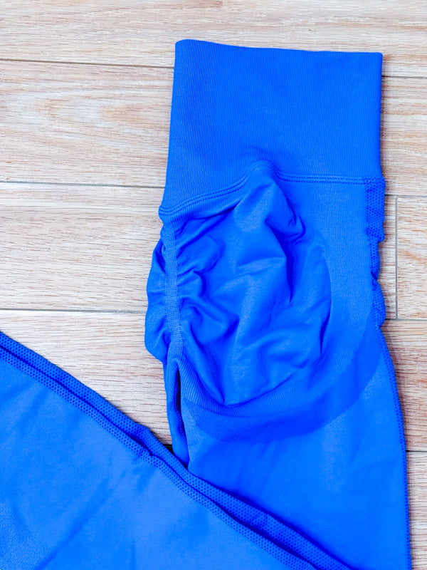 Legging bleu-mauve à taille côtelée seconde main - Autres- La Penderie du Paradis