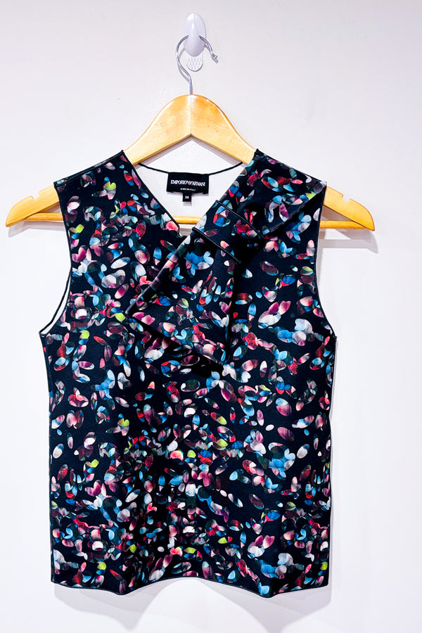 Camisole noire fleurie seconde main - Emporio Armani- La Penderie du Paradis