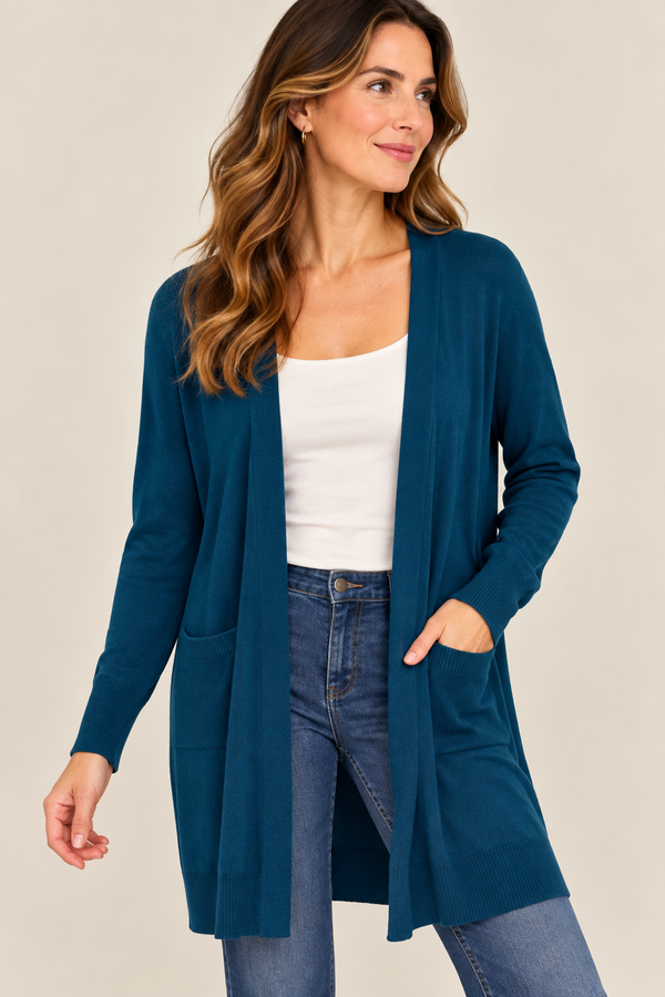Cardigan ouvert émeraude en tricot seconde main - Verve Ami- La Penderie du Paradis