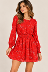 Robe rouge fleurie à manches longues et taille smockée* seconde main - Dynamite- La Penderie du Paradis