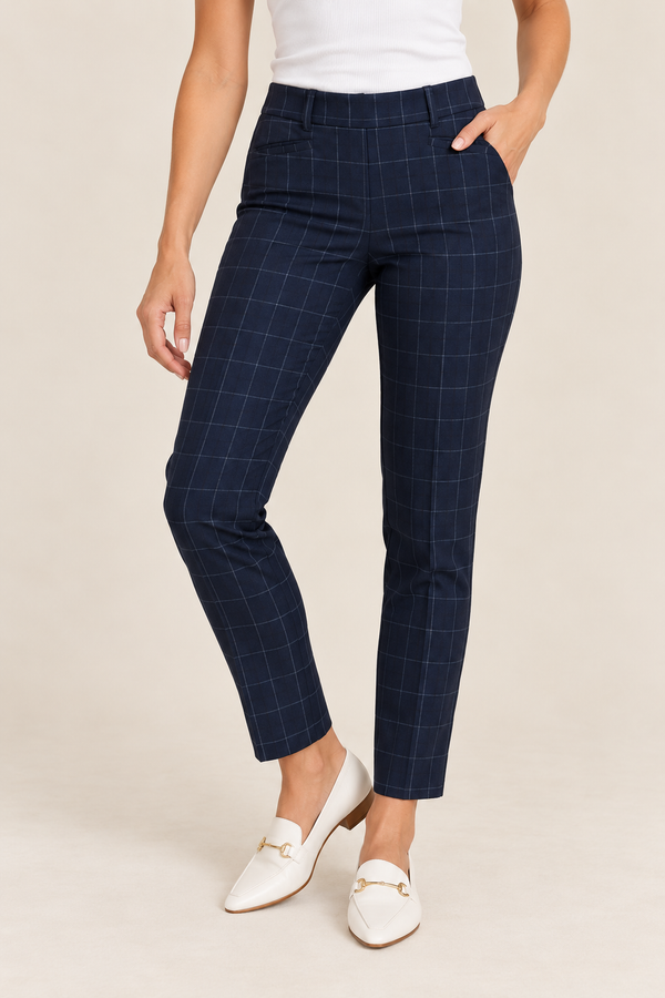 Pantalon marine à carreaux extensible seconde main - Reitmans- La Penderie du Paradis