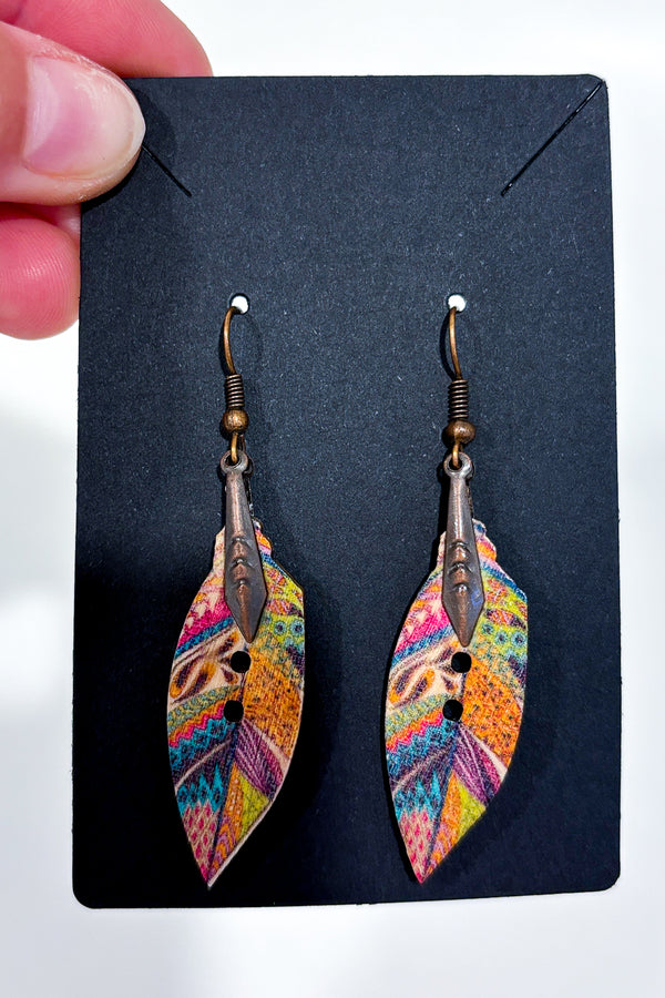 Boucles d'oreilles plume en bois multicolore - Autres - La Penderie du Paradis ?
