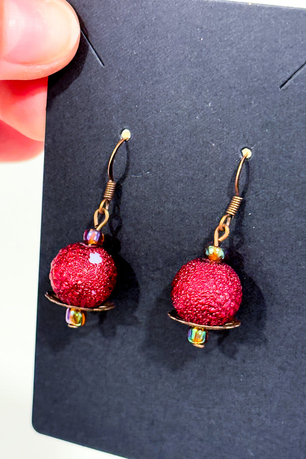 Boucles d'oreilles pendentif bille rouge-Autres-La Penderie du Paradis 🕊