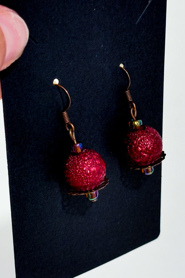 Boucles d'oreilles pendentif bille rouge-Autres-La Penderie du Paradis 🕊