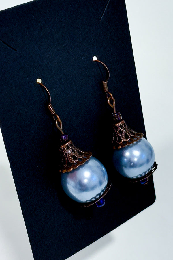 Boucles d'oreilles pendentif bille bleu pâle-Autres-La Penderie du Paradis 🕊