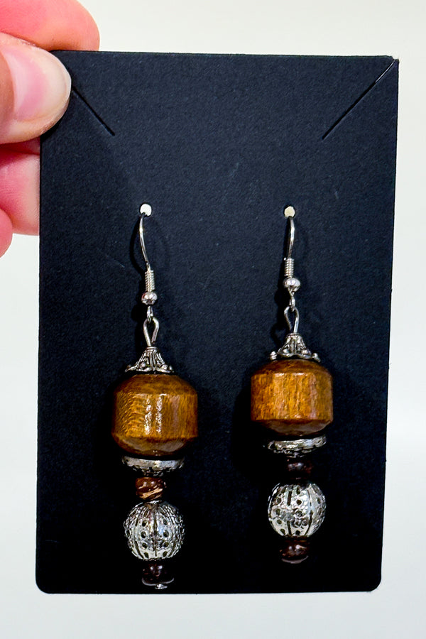 Boucles d'oreilles pendentif bille argent et bois-Autres-La Penderie du Paradis 🕊