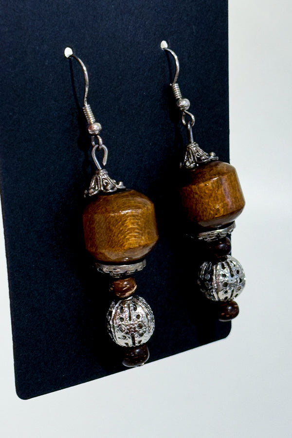 Boucles d'oreilles pendentif bille argent et bois-Autres-La Penderie du Paradis 🕊