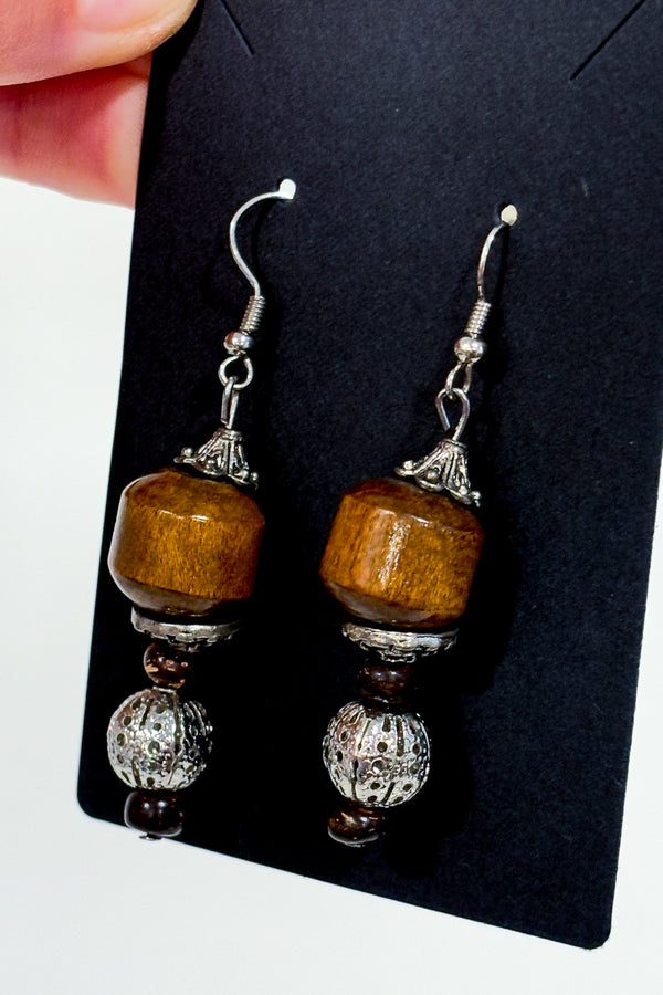 Boucles d'oreilles pendentif bille argent et bois-Autres-La Penderie du Paradis 🕊