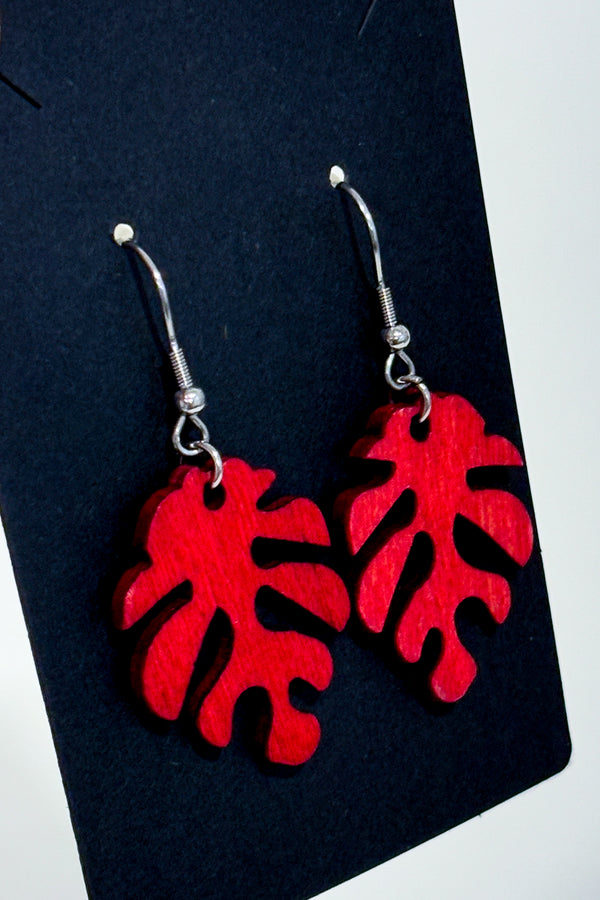 Boucles d'oreilles feuilles rouges en bois seconde main - Autres- La Penderie du Paradis