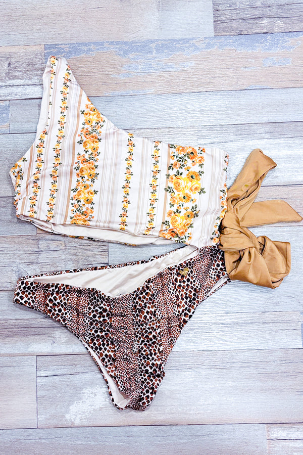 Maillot de bain beige fleuri motif léopard (l)* seconde main - Capittana- La Penderie du Paradis